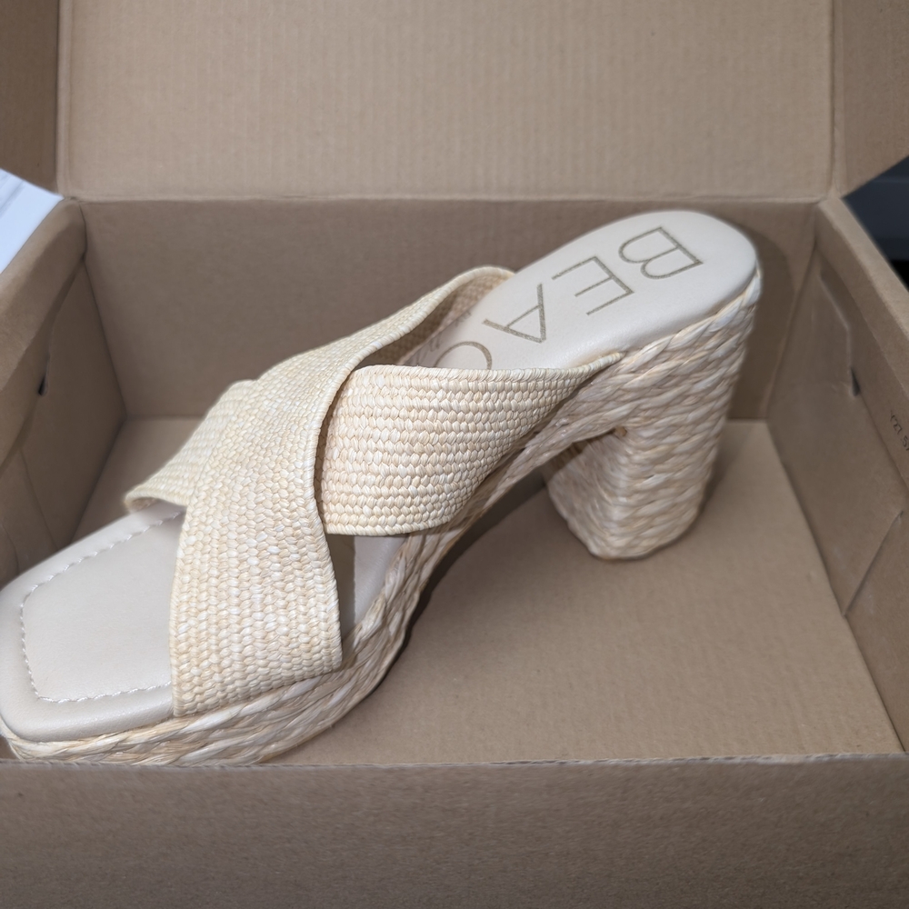 NEW / NEVER WORN Beige Woven Heeled Sandals - Picture 3 of 8